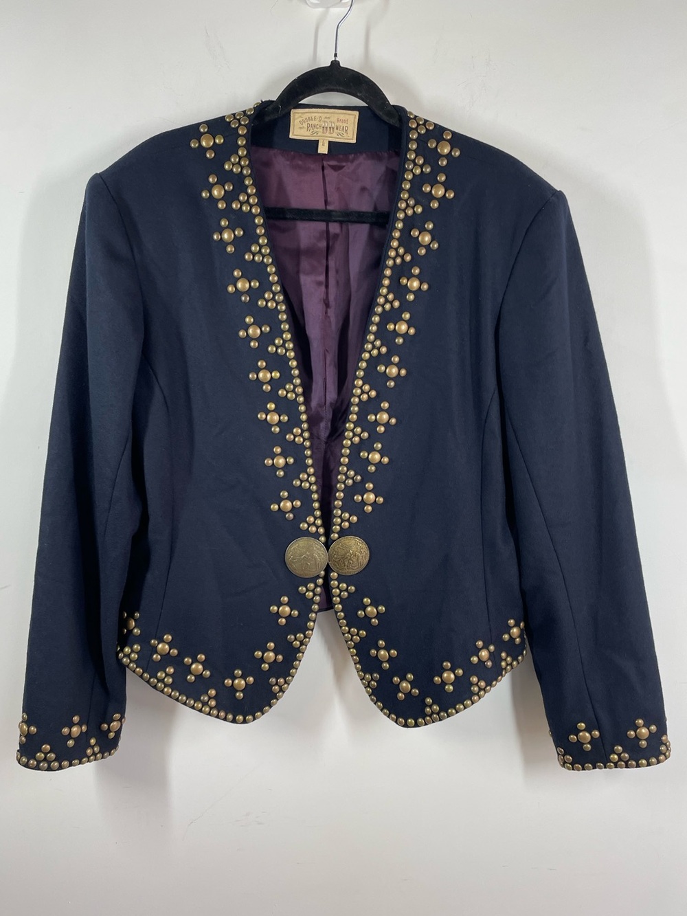 Vintage Double D Ranch Studded Navy Blazer Jacket Western Cowgirl Festival